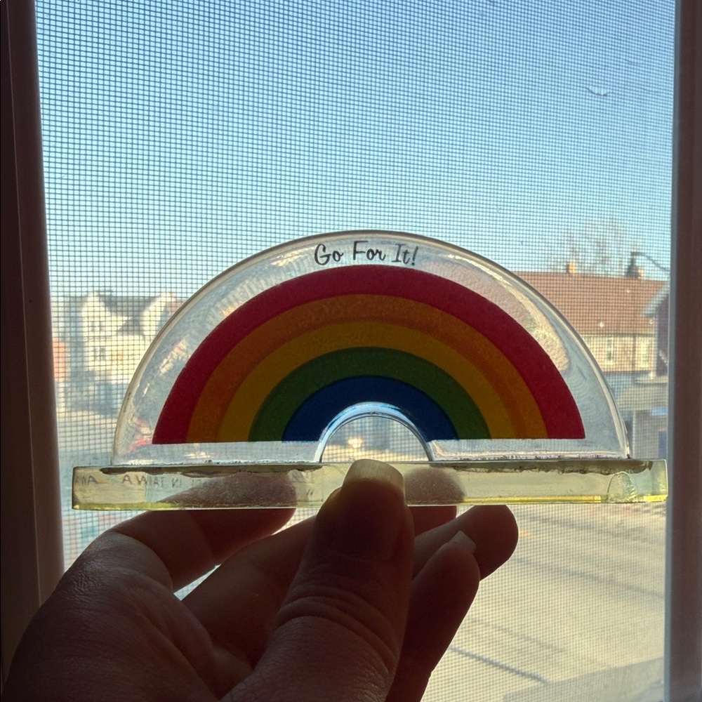Rainbow Vintage 1981 Go For It! Rainbow plastic Suncatcher – Multicolor Home Art